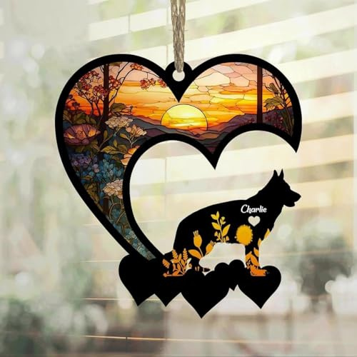 Luckluccy Atrapasueños de pastor alemán, conmemorativo personalizado de pastor alemán con nombre, atrapasueños de pérdida de pastor alemán, regalo de recuerdo de perro, adorno conmemorativo de perro