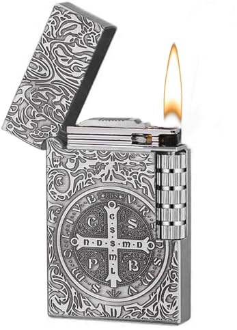 Feuerzeug, Nachfüllbarer Brennstoff, Einstellbare Flammengröße, Männer, Geschenk, Outdoor, Camping (Feuerzeug ohne Brennstoff (Silbernes Kreuz)