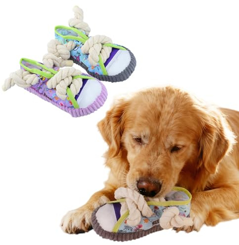 Kaiyzo Lot de 2 Jouet Interactif Chien Couineur, Éponge à Mâcher en Corde Tissée, Durable Peluche Chien Indestructible pour Chiots et Chiens de Toutes Tailles