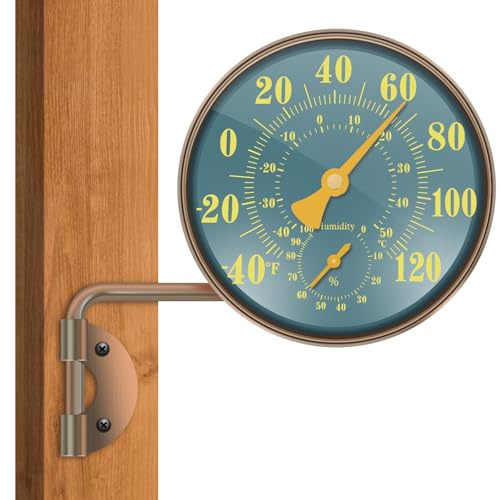 2 in 1 Thermometer Hygrometer Ø 10cm Kupfer Fensterthermometer Aussen mit Ständer Montagebohrung Gartenthermometer Außenthermometer für Terrassen Gewächshäuser Gärten