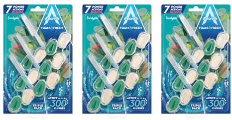 Astonish Mighty Toilet Bowl Foam & Fresh Blocks - Deep Cleaning Foam Action - Helps Combat Limescale and Removes Stains - Eucalyptus Scent – Multipack 3 x 3 Blocks