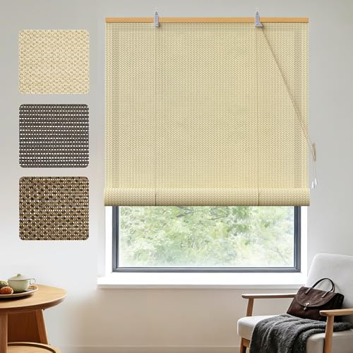 HOMEDEMO Bambusrollo Sichtschutz Sonnenschutz, Bambus Rollo Innen, Fensterrollo Jalousie Holz, Raffrollo für Fenster & Balkon, 60x160cm, Natur