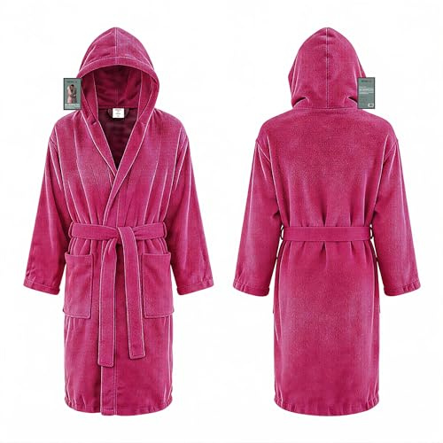 MENKËLL - Accappatoio Uomo Donna in Spugna 100% Cotone - Morbidissimo, Ultra Assorbente - con Cappuccio, Ampie Tasche e Cinturino - per Casa, Piscina, Palestra