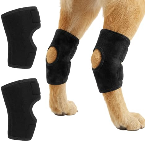 GCNWW 2Pcs Dog Leg Brace Adjustable Pet Leg Support Sleeve Breathable Polyester Dog Back Leg Protector Anti Licking Joint Warm Support Wrap for Medium Dogs Prevent Injury Relieve Arthritis Pain