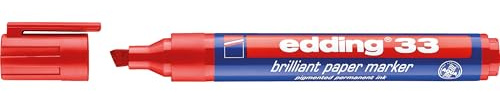 edding 33 Brillant-Papiermarker - rot - 1 Permanent Marker wasserfest - Rundspitze 1,5-3 mm - leuchtende Farben - lichtbeständige Markierung auf Papier, Karton, Kunststoff, Metall oder Glas