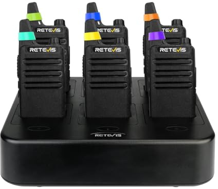 Retevis RT22 Walkie Talkies Rechargeable Hands Free 2 Way Radios Two-Way Radio(6 Pack) with 6 Way Multi Gang Charger