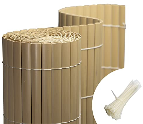 jarolift Canisse en PVC Standard Brise Vue pour Jardin Balcon Terrasse Habillage De Balcon Clôture, 200 x 1000 cm (2X 5m De Longueur),Bambou, Inclus 100 Serre-Câbles Transparent