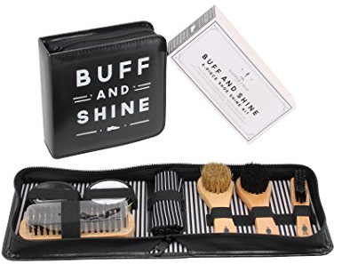 CGB Giftware The Dapper Chap 'Buff & Shine' Shoe Cleaning Kit | Includes: 3 Assorted Brushes | Black and Neutral Shoe Polish | ART372