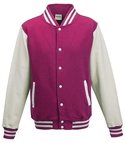 Just Hoods College Jacke 'Varsity Jacket', Giacca Unisex - Adulto, Rose Vif/Blanc.,