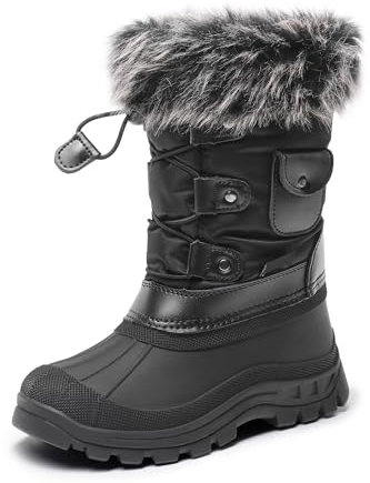 DREAM PAIRS Bambino Bambina Stivali da Neve Invernali Impermeabile Stivali per Ragazzi e Ragazze,Size 33.5,Nero,KSNOW