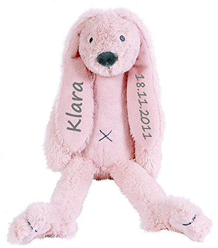 Elefantasie Stofftier Hase mit Namen und Geburtsdatum personalisiert Geschenk 30cm rosa