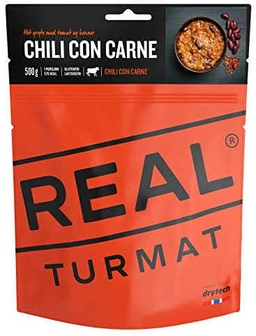 Original REAL / DRYTECH Norwegische Expeditionsnahrung, 5216 CHILLI CON CARNE, 582 kcal / 142g (500g fertig) Notverpflegung