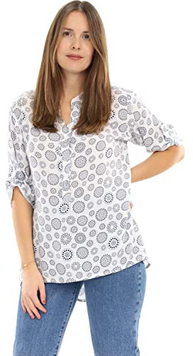Malito Damen Bluse mit Print | Tunika mit ¾ Armen | Blusenshirt auch Langarm tragbar | Elegant - Shirt 6703 (weiß)