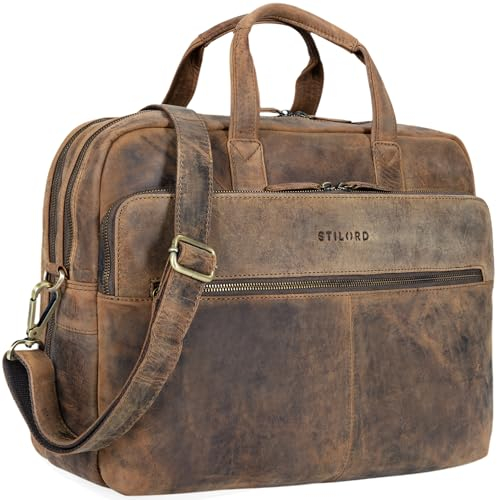 STILORD 'William' Businesstasche Leder groß XL Lehrertasche Aktentasche 15,6 Zoll Laptoptasche Bürotasche Ledertasche Vintage Umhängetasche Echtleder, Farbe:mittel - braun