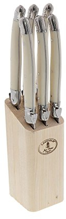 Jean Dubost - 6 couteaux laguiole 'angle' bloc en bois naturel
