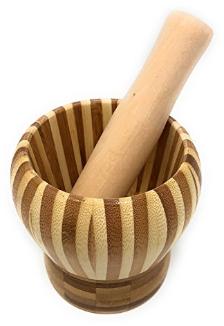 Happy Friends - Mortero y Mazo - Madera de bambú - Diámetro 11 cm