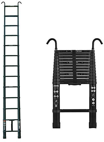 3.8M 12.5FT Telescopic Ladder with Detachable Hook, Aluminum Protable Folding Extension Ladder, for Loft Indoor Outdoor Office House, EN131, Max Load 150KG