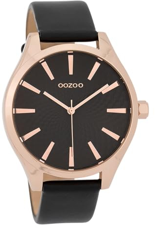 Oozoo Damenuhr mit Lederband 42 MM Rose/Schwarz/Schwarz C9689