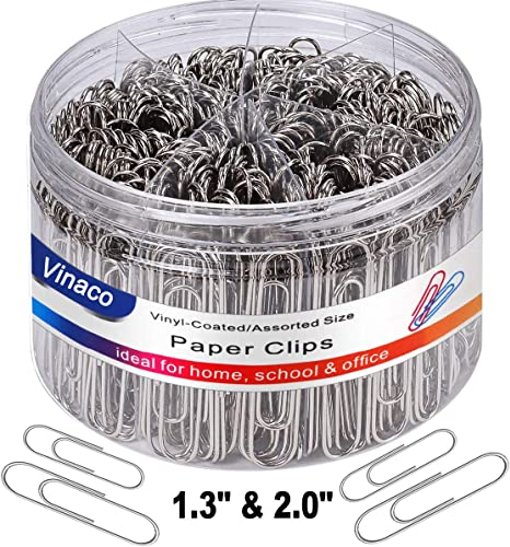 Vinaco Büroklammer Silber, 500 Stück Groß Büroklammern 50mm & Büroklammern 32mm, Langlebig und Rostfrei Paper Clips Idee für Schule, Büro. Metall Büroklammern Klein und Bueroklammern Gross