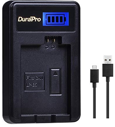 DuraPro Rapid LP-E5 LCD USB Battery Charger for Canon EOS Rebel XS, Rebel T1i, Rebel XSi, 1000D, 500D, 450D, Kiss X3, Kiss X2, Kiss F, LC-E5, CBC-E5