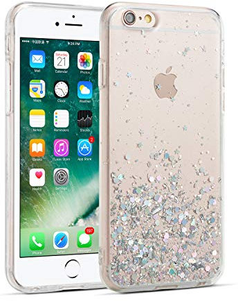 DEFBSC Case for iPhone 6 / iPhone 6s, Bling Glitter Sequin Clear Back Cover, Shockproof Soft TPU Bumper Phone Case Slim Transparent Back for iPhone 6 / iPhone 6s - White