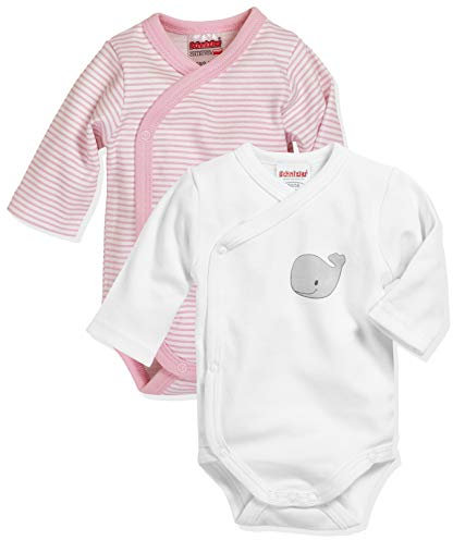 Playshoes Avvolgere il corpo, Body per neonato Unisex - Bambini e ragazzi, confezione da 2 balene rosa con maniche 1/1, 50