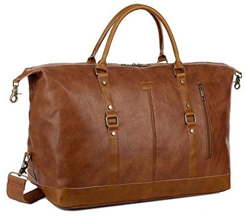 BAOSHA Leder-Reisetasche, Übernachtung, Wochenendtasche, Übergröße, für Damen und Herren, HB-14, braun, Large, Klassisch