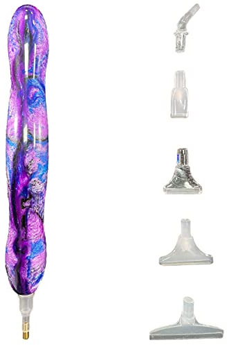 AioTio 5D Diamond Painting Stylo Résine Diamant Peinture Stylo Broderie Peinture Outils avec 6 Forets Remplaçables pour Diamant Peinture Broderie et Nail Art(Bleu Violet)