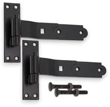 Heavy Duty Door shed BARN GATE Hook & Band Hinges CRANKED & Straight Drop Bolt (Black, 2 x 8 CRANKED Hinge)