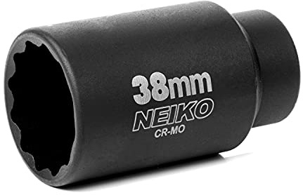 NEIKO 02528A 38 mm Stecknuss | 1,27 cm (1/2 Zoll) Antrieb | Spindel- und Achsmutternuss | 12-Punkt | Chrom-Molybdän Cr-Mo | Tiefbrunnennabe | Dreivierkant | Achswellen-Entferner