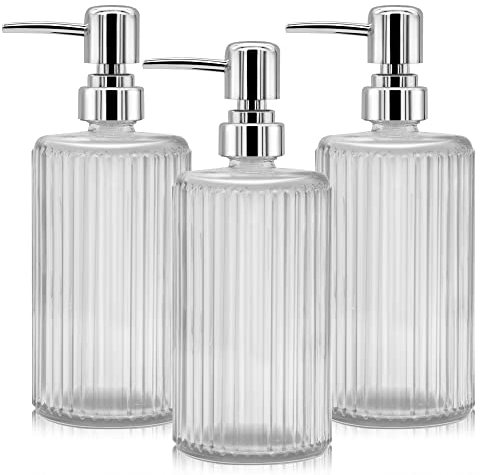 3er Pack Seifenspender aus Glas, 17 Oz Handseifenspender, Lotion Flüssigseifenspender für Küche, Bad, Arbeitsplatte Under Waschküche (Transparent)