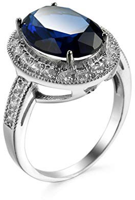 Banemi Ehe Ring Damen, Female Engagement Ring Weißvergoldeter Blau Zirkonia Oval Damen Partyschmuck Größe 60 (19.1)