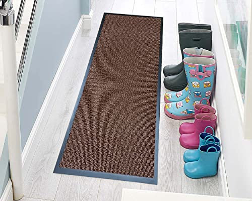 TrendMakers Hardwearing Heavy Duty PVC Edge Pile Top Rubber Barrier Mat Entrance Door Kitchen Floor Runners Mats Rugs | 40cm x 60cm | Brown | POLYPROPYLENE PILE