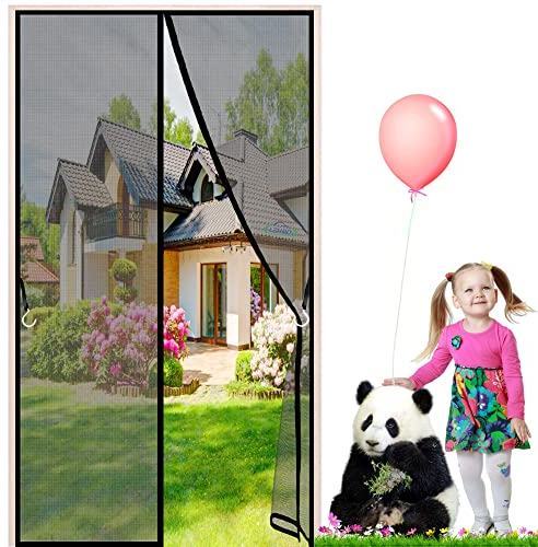 LZHBD Magnet Fliegengitter Tür, 175x200 cm Insektenschutz Magnetvorhang Ideal für Balkontür, Kellertür und Terrassentür Kinderleichte Klebemontage, Schwarz, Neuste Version