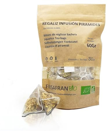 FRISAFRAN | Regaliz de palo Infusión Piramide ★ 30Uds | 60g | te-regaliz | Ecológico | paloduz | regalizpalo infusion | natural | infusiones | Directamente del productor | cultivado en Navarra