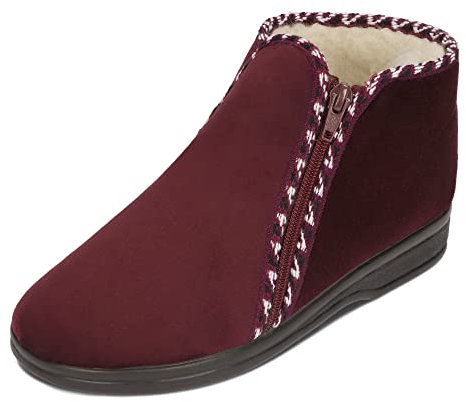 BAWAL Damen Warme Hausschuhe Winterschuhe Velours Gefüttert mit Wolle Reißverschluss 36 37 38 39 40 41 EU (Burgunderrot, EU Schuhgrößensystem, Erwachsene, Numerisch, M, 39)
