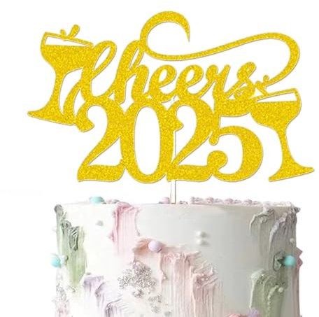 Gold Glitzer Cheers to 2023 Cake Topper, Happy New Year 2023 Cake Picks Goodbye 2022 Hello 2023 Kuchendekorationen, für 2023 Silvester Urlaubsparty