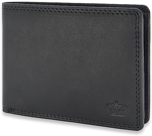 Baur Herren Geldbörse Echtes Leder | Geldbeutel mit RFID Schutz | Portemonnaie Querformat | Geldtasche mit Münzfach und und Kartenfächer | Wallet (Querformat Groß mit Druckknopf innen, Schwarz)