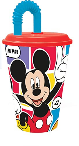 ALMACENESADAN, 4985, Pack vuelta al cole Disney Mickey Mouse; compuesto por vaso con caña 430 ml, producto reutilizable, sin BPA
