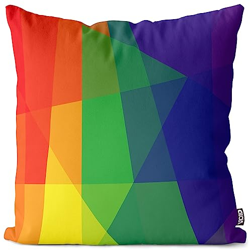 VOID Regenbogenfarben Muster Kissenbezug Kissenhülle Polyester wasserfest Outdoor Indoor, Kissen Größe:40 x 40 cm