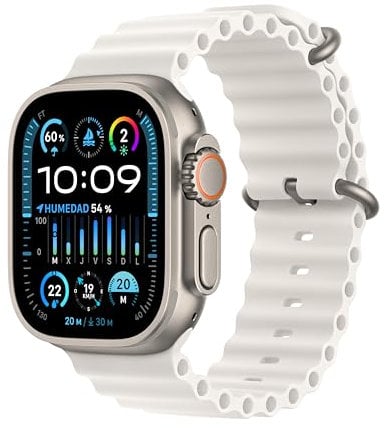 Apple Watch Ultra 2 GPS + Cellular 49mm Smartwatch con robusta cassa in titanio e Cinturino Ocean bianco. Fitness tracker, GPS di precisione, tasto Azione, batteria a lunghissima durata