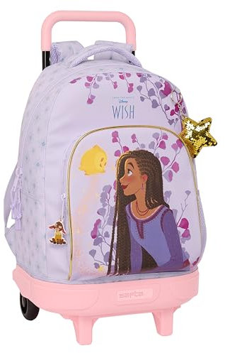 Safta WISH - Mochila Grande con Ruedas, Compacta, Extraíble, Ideal para Niños de Diferentes Edades, Cómoda y Versátil, Calidad y Resistencia, 33x22x45 cm, Color Lila