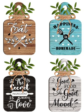 PH PandaHall 4 Letreros de Madera para Decoración de Pared de Cocina, Tabla de Cortar, Bandeja Escalonada Con Cuerda de Cáñamo, Arte Rústico para Colgar en el Hogar