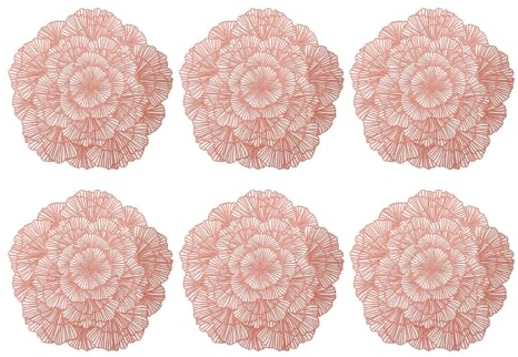 Terafeels Pink Round Placemats Set of 6, 14.88 inches (diameter), Heat Resistant, Anti-slip, Washable, for Kitchen, Wedding, Christmas Table Decoration
