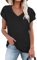 NARRAME Camiseta de Mujer Tops de Verano Camisetas de Manga Corta con Cuello en V para Mujer Liso Negro Medium M 38-40