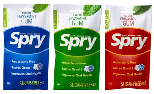 Spry On The Go Fresh Natürliches Xylit Kaugummi – Zahnpflege-Kaugummi ohne Aspartam, Zuckerfrei, Glutenfrei, Non-GMO (Variety, 55 Count - Pack of 3)