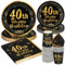 96 Stück Schwarz und Gold Geburtstag 40th Party Geschirr Set,für Kinder Geburtstag Party Tischdekoration 24 Gäste