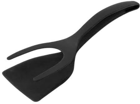 Spatule à œufs à crêpes multifonction avec omelette en nylon Pince à spatule 2 en 1 avec poignée et rabat,double spatule œufs au plat multifonctionnelle (noir)