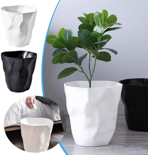 Micozy Mini Trash Can With Lid - Desktop Mini Plastic Waste Garbage Can, Stylish Countertop Trash Bin Table Waste Paper Basket Round Small Trash Can for Office Bathroom Bedroom (Black+White(BIG))