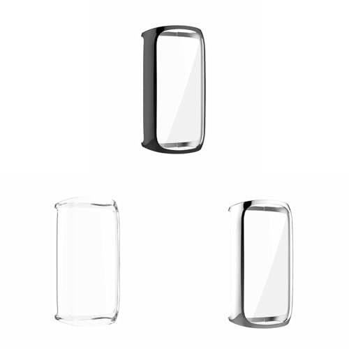 3 Stück Hülle mit Displayschutz Kompatibel mit Fitbit Luxe, Glas Ultradünne TPU Rundum Weiche Schutzhülle für Fitbit Luxe, Schwarz/Klar/Silber